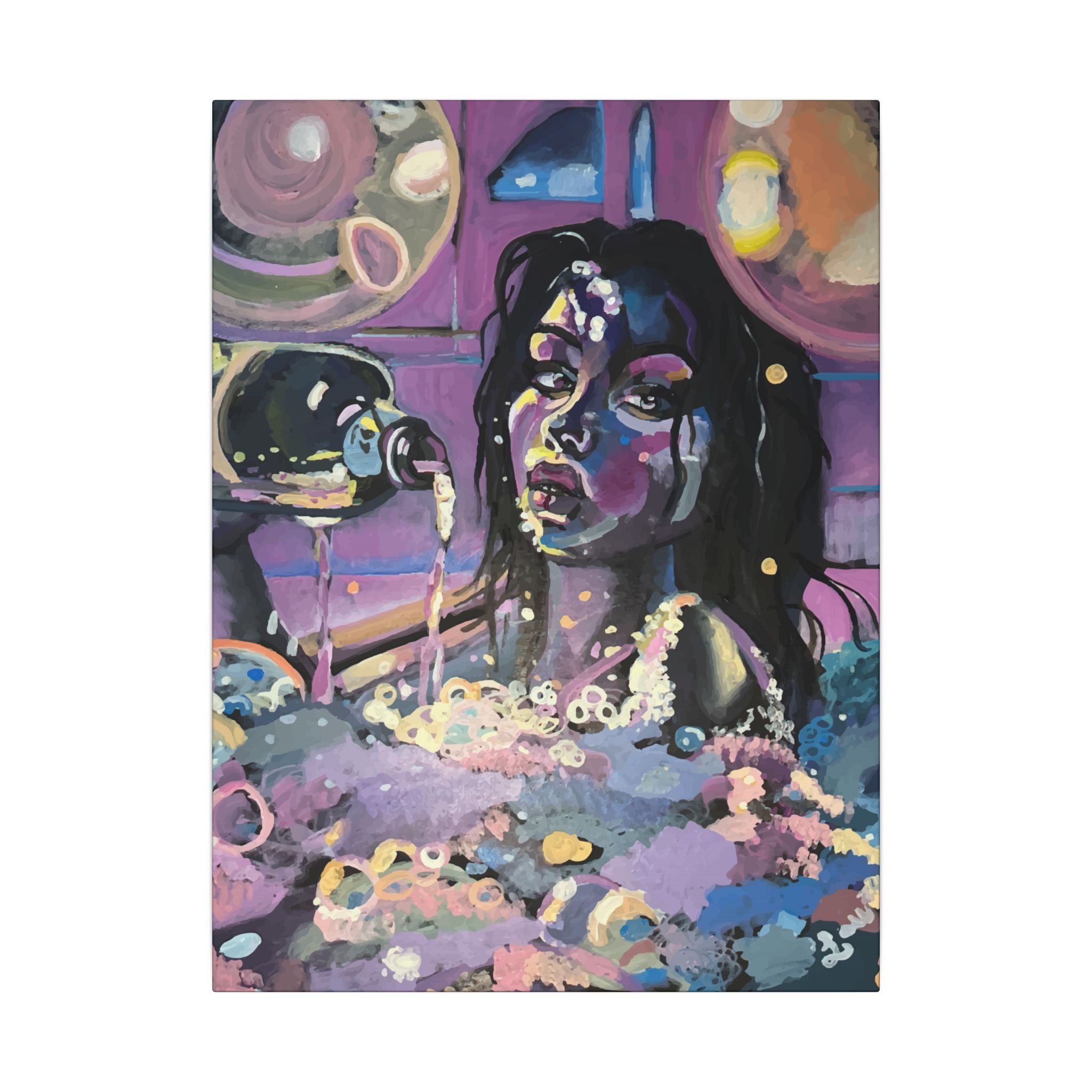Spirit Bath Matte Canvas Art - Moody Bubble Bath Portrait, Purple Neon Wall Decor