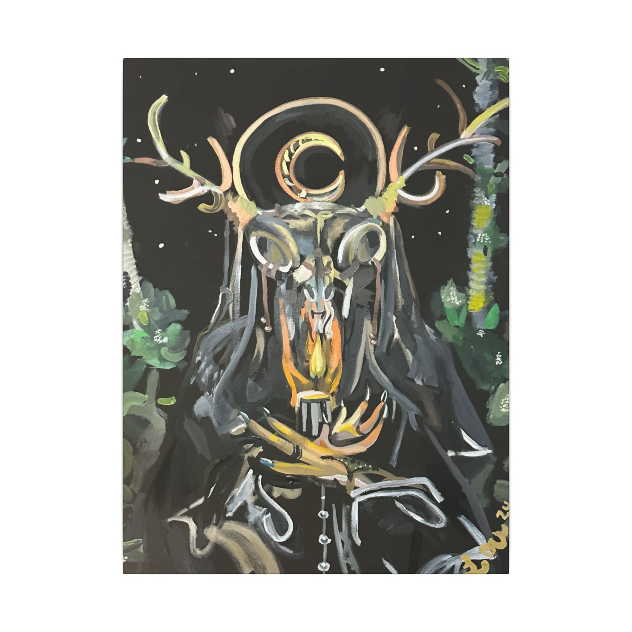 In the Forest Canvas Art — Mystic Horned Shaman Wall Decor