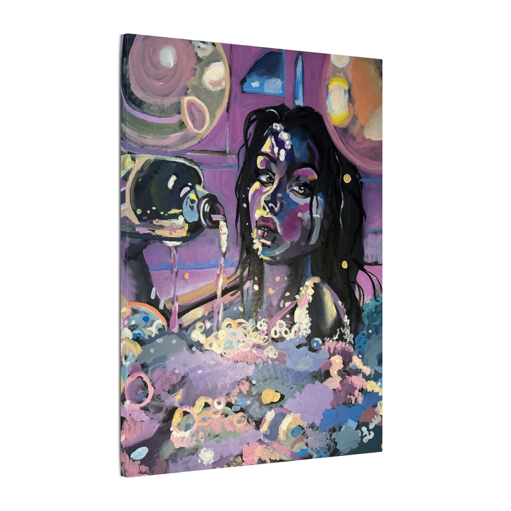 Spirit Bath Matte Canvas Art - Moody Bubble Bath Portrait, Purple Neon Wall Decor