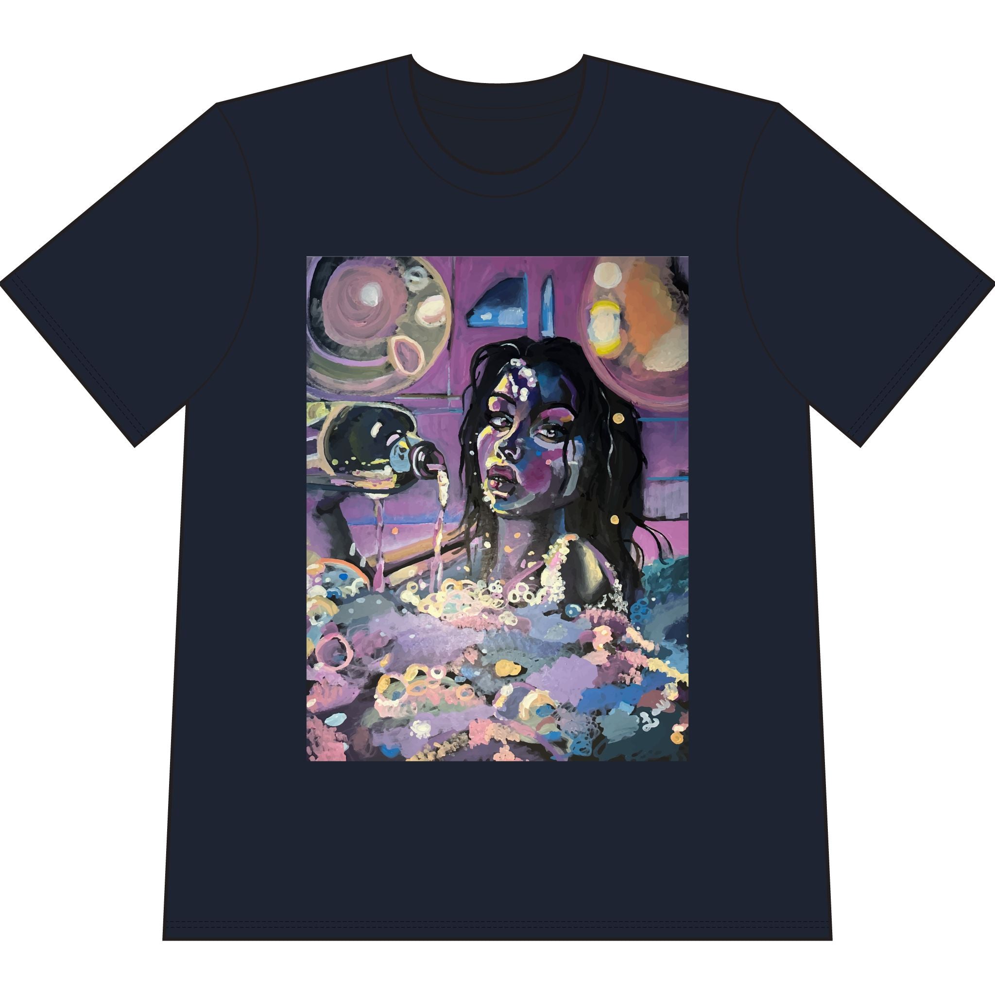 Abstract Portrait Tee — Dreamy Neon Bubble Bath Art T-Shirt