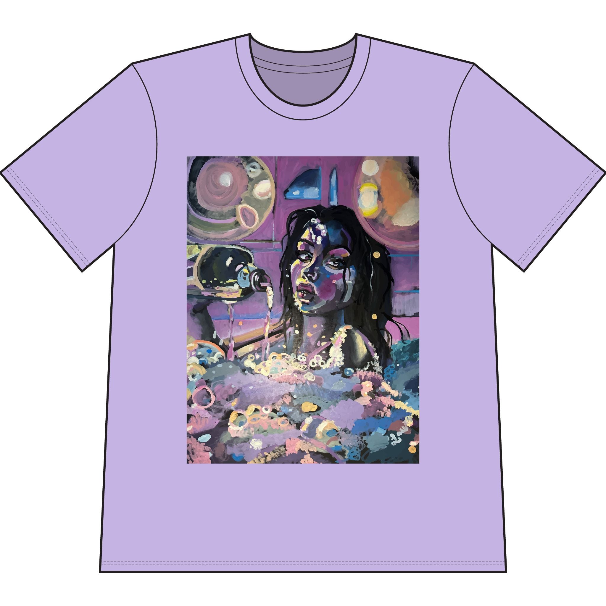 Abstract Portrait Tee — Dreamy Neon Bubble Bath Art T-Shirt
